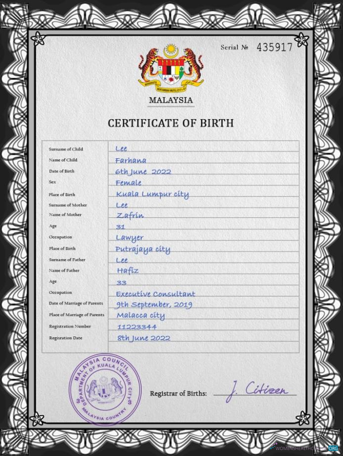 Download Malaysia vital record birth certificate PSD template Photoshop template